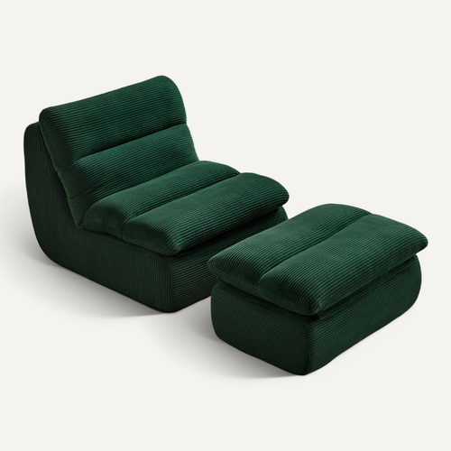 Fauteuil Poire Vert En Velours Côtelé Avec Repose-pieds Chaise Lounge Moderne