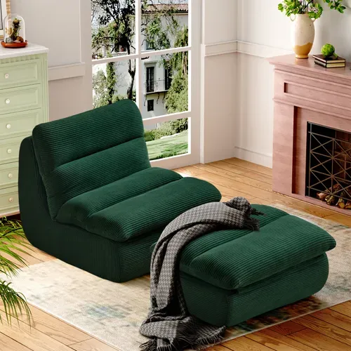 Fauteuil Poire Vert En Velours Côtelé Avec Repose-pieds Chaise Lounge Moderne