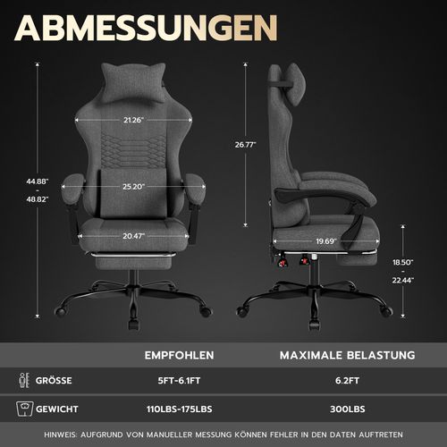 Chaise Gaming Ergonomique Inclinable à Roulettes Repose-pieds Réglable Dossier 90-135° Gris Foncé