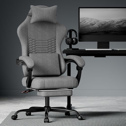 Chaise Gaming Ergonomique Inclinable à Roulettes Repose-pieds Réglable Dossier 90-135° Gris Foncé