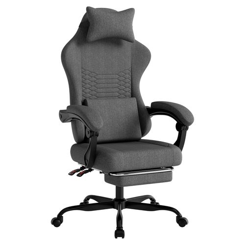 Chaise Gaming Ergonomique Inclinable à Roulettes Repose-pieds Réglable Dossier 90-135° Gris Foncé