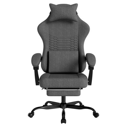 Chaise Gaming Ergonomique Inclinable à Roulettes Repose-pieds Réglable Dossier 90-135° Gris Foncé