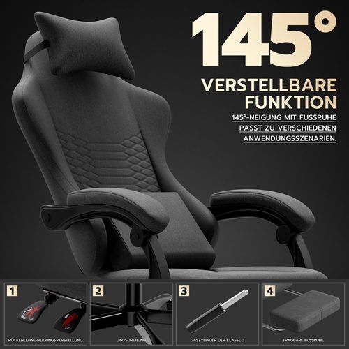 Chaise Gaming Ergonomique Inclinable à Roulettes Repose-pieds Réglable Dossier 90-135° Gris Foncé