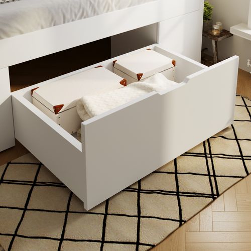 Lit Simple 90x200 Cm Avec Tiroir De Rangement Et Chevet Mobile Blanc