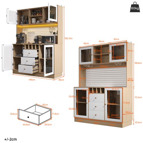 Buffet Haut Blanc 140 X 40 X 185,7 Cm Avec LED