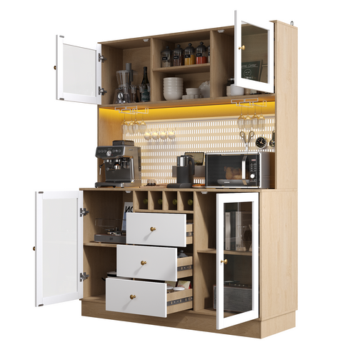Buffet Haut Blanc 140 X 40 X 185,7 Cm Avec LED