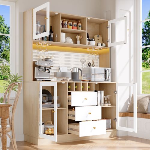 Buffet Haut Blanc 140 X 40 X 185,7 Cm Avec LED