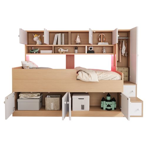Lit combiné  90x200 Cm Avec Rangements Bois Naturel