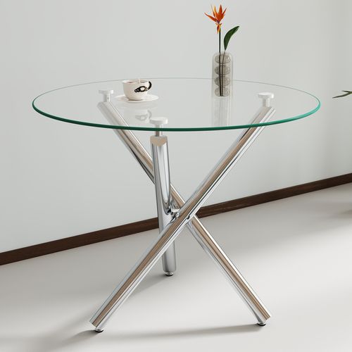 Table à Manger Ronde Verre Transparent Argent 2 à 4 Places