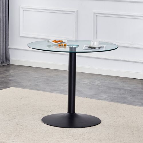 Table De Bar Ronde Verre Transparent Et Métal Noir 85 X 76 Cm