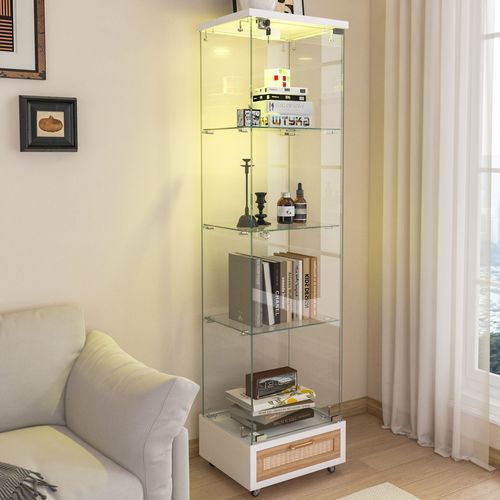 Vitrine 167 Cm Avec Structure En Mdf Et Verre Trempé Blanc