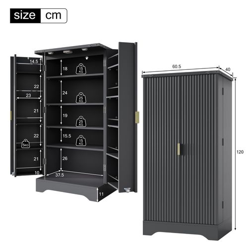Buffet Haut Noir 120 X 60,5 X 40 Cm Avec éclairage LED Et Rangements