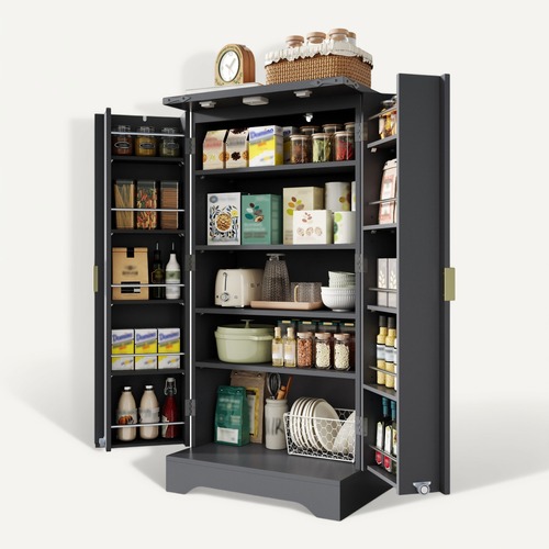 Buffet Haut Noir 120 X 60,5 X 40 Cm Avec éclairage LED Et Rangements