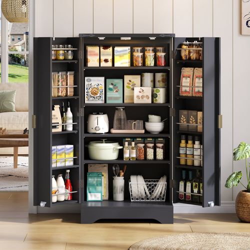 Buffet Haut Noir 120 X 60,5 X 40 Cm Avec éclairage LED Et Rangements