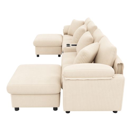 Canapé Compressé Modulaire Beige 315,5 X 144 Cm Avec Console Multimédia