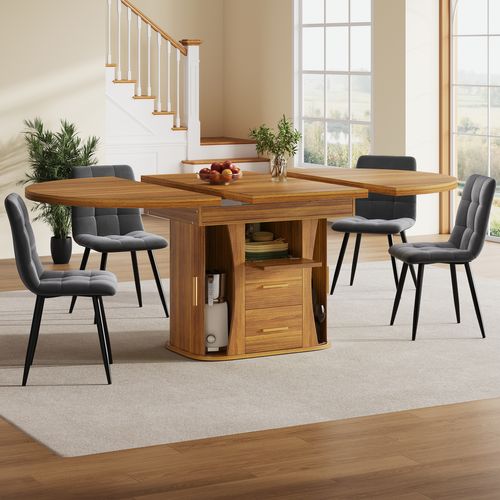 Table Extensible Noyer 118-158 X 118 Cm Pour Séjour Ou Bureau