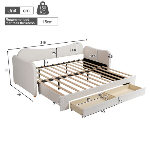 Canapé-lit 90x200/180x200 Cm Avec Structure Extensible Bouclé Beige