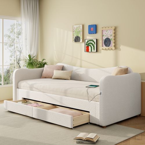Canapé-lit 90x200/180x200 Cm Avec Structure Extensible Bouclé Beige