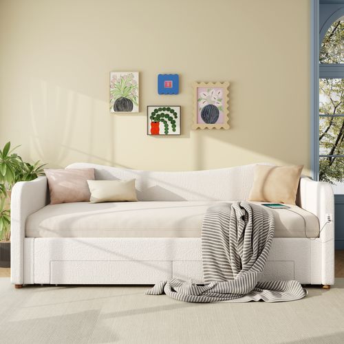 Canapé-lit 90x200/180x200 Cm Avec Structure Extensible Bouclé Beige