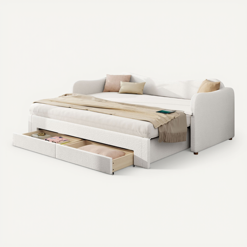 Canapé-lit 90x200/180x200 Cm Avec Structure Extensible Bouclé Beige