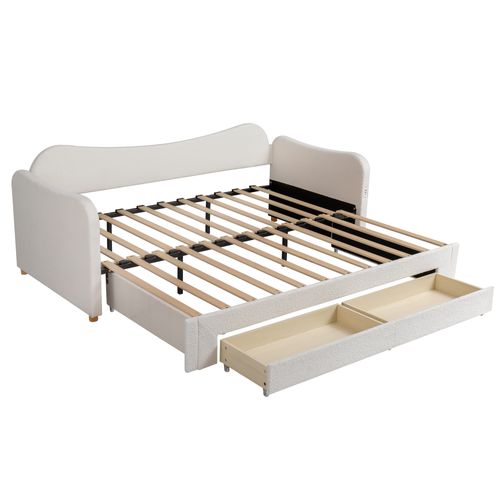 Canapé-lit 90x200/180x200 Cm Avec Structure Extensible Bouclé Beige