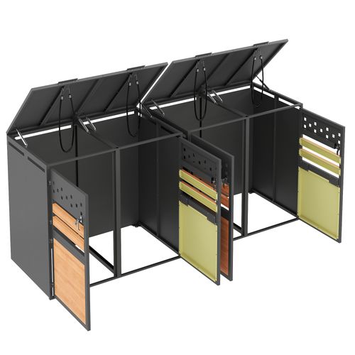 Armoire Cache-poubelles 4 Compartiments Avec Couvercle Hydraulique Et Portes Verrouillables Grise