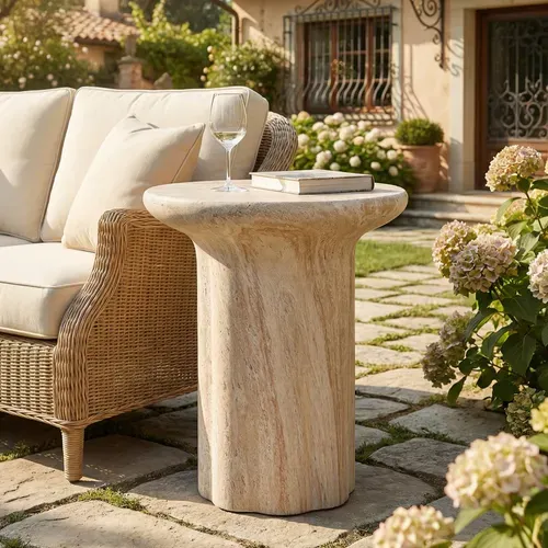 Table D’appoint En Mgo Avec Finition Travertin Beige