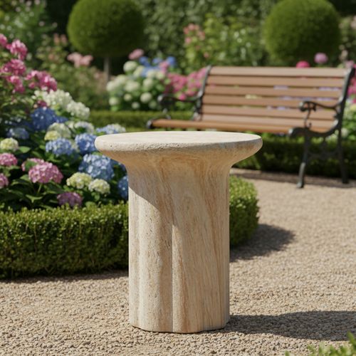 Table D’appoint En Mgo Avec Finition Travertin Beige