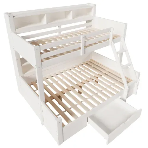 Lit Superposé 90x200 + 140x200 Cm Avec Rangements Blanc