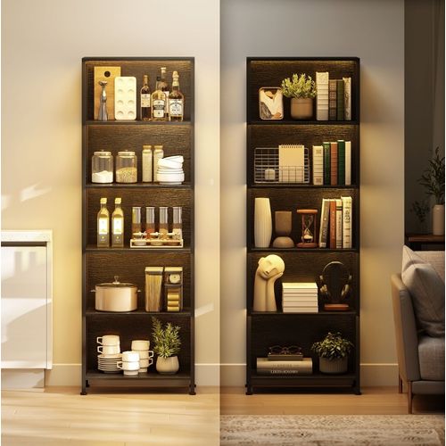 Bibliothèque 5 Niveaux Avec éclairage LED 60x30x179 Cm Rangement Ouvert ...