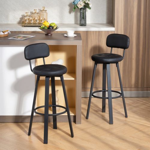 Lot De 2 Tabourets De Bar Noirs Pivotants 360° Avec Dossier Pour Cuisine