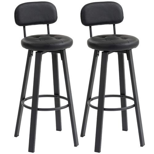 Lot De 2 Tabourets De Bar Noirs Pivotants 360° Avec Dossier Pour Cuisine