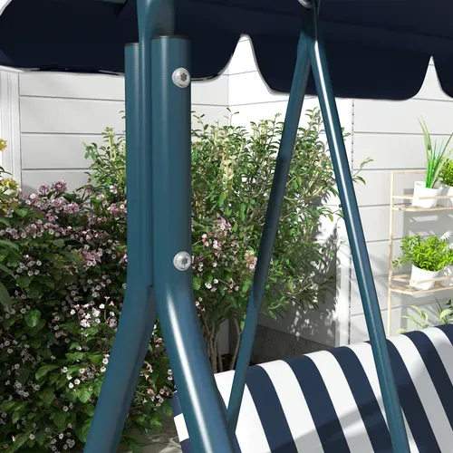 Balancelle De Jardin 3 Places Avec Structure En Acier Bleu