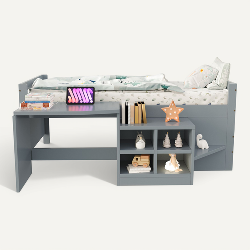 Lit Mezzanine 90x200 Cm Avec Bureau Intégré Gris