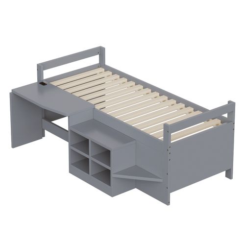 Lit Mezzanine 90x200 Cm Avec Bureau Intégré Gris