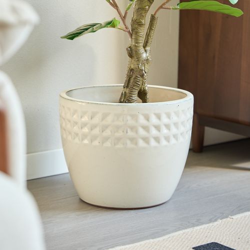Pot De Fleurs En Céramique Avec Trou De Drainage, Blanc Ancien Brillant