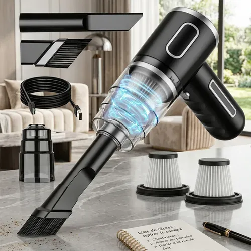 Aspirateur à main sans fil HEPA rechargeable USB 29000Pa pour voiture, maison et bureau