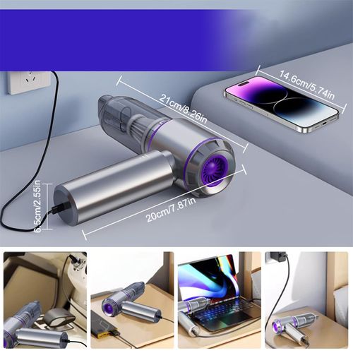 Aspirateur à Main 3-en-1 Sans Fil USB-c 15kpa, Souffleur Et Pompe, Batterie 6000mah