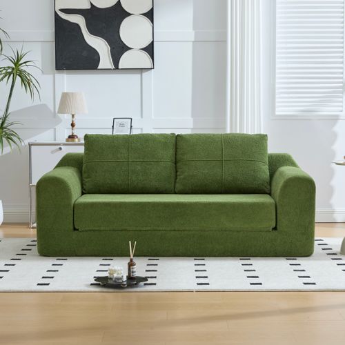 Canapé de Sol Convertible 2-en-1 Vert Army en Velours – Assise et Couchage Sans Montage