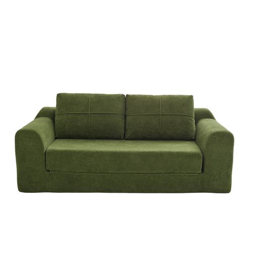 Canapé de Sol Convertible 2-en-1 Vert Army en Velours – Assise et Couchage Sans Montage