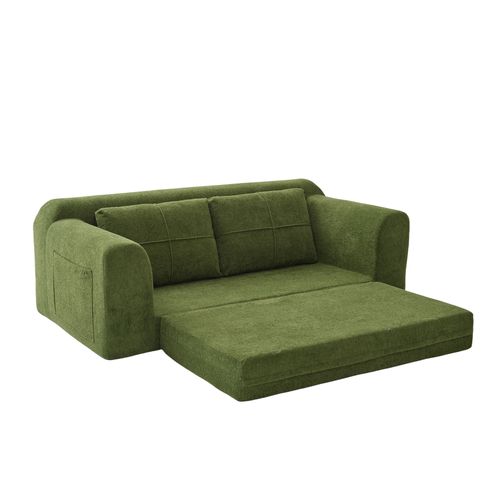 Canapé de Sol Convertible 2-en-1 Vert Army en Velours – Assise et Couchage Sans Montage