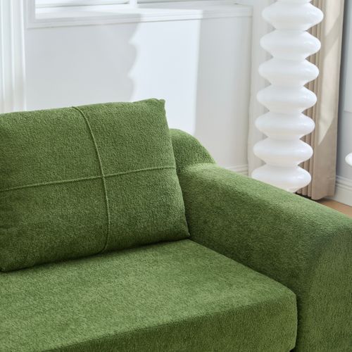 Canapé de Sol Convertible 2-en-1 Vert Army en Velours – Assise et Couchage Sans Montage