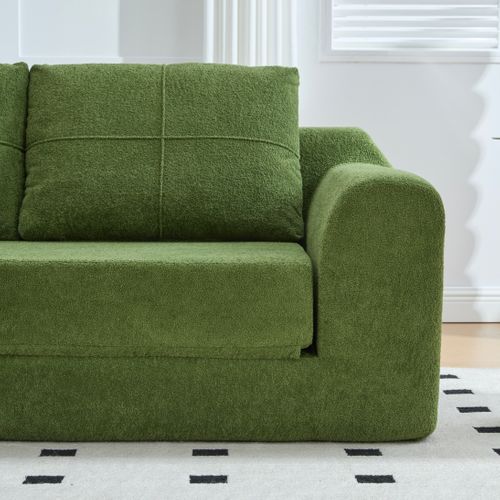 Canapé de Sol Convertible 2-en-1 Vert Army en Velours – Assise et Couchage Sans Montage