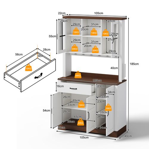 Buffet De Cuisine Naturel Et Blanc 105 X 40 X 185 Cm Avec LED Et Prises