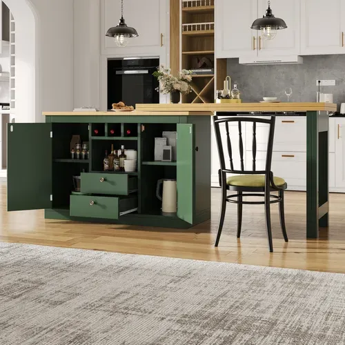 Table Bar Extensible Vert Antique 120-180 Cm Avec Rangement Pour Salle à Manger