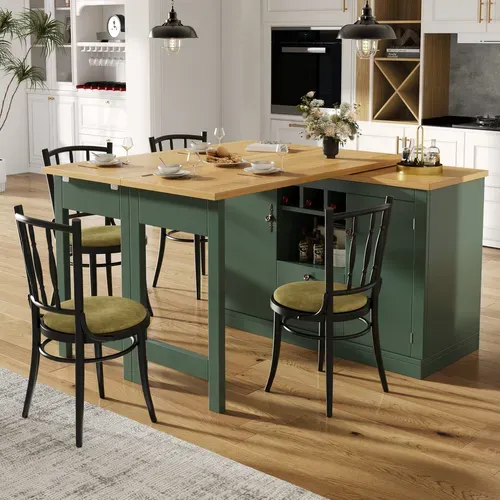 Table Bar Extensible Vert Antique 120-180 Cm Avec Rangement Pour Salle à Manger