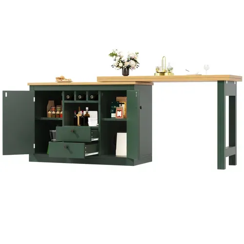 Table Bar Extensible Vert Antique 120-180 Cm Avec Rangement Pour Salle à Manger