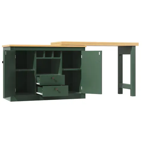 Table Bar Extensible Vert Antique 120-180 Cm Avec Rangement Pour Salle à Manger