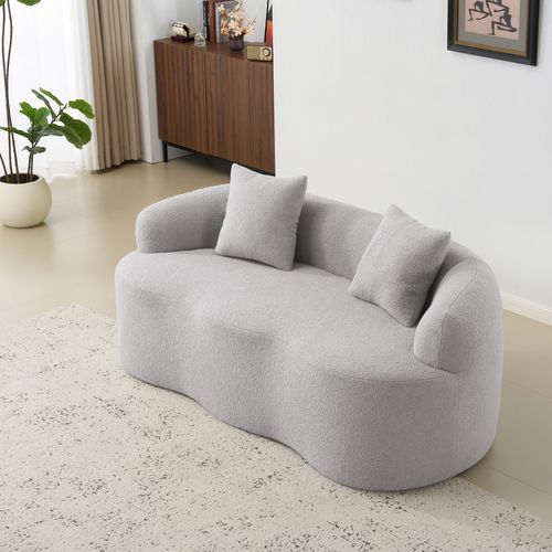 Canapé Compressé 2 Places Gris Clair Au Design Ondulé Pour Salon Ou Chambre
