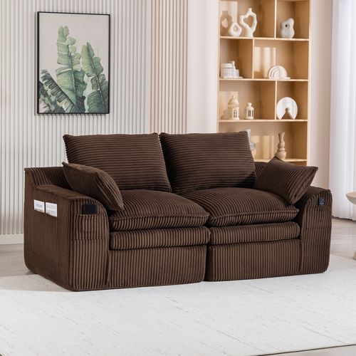 Canapé Compressé 2 Places En Velours Côtelé Brun 191 X 94 X 85 Cm Pour Salon